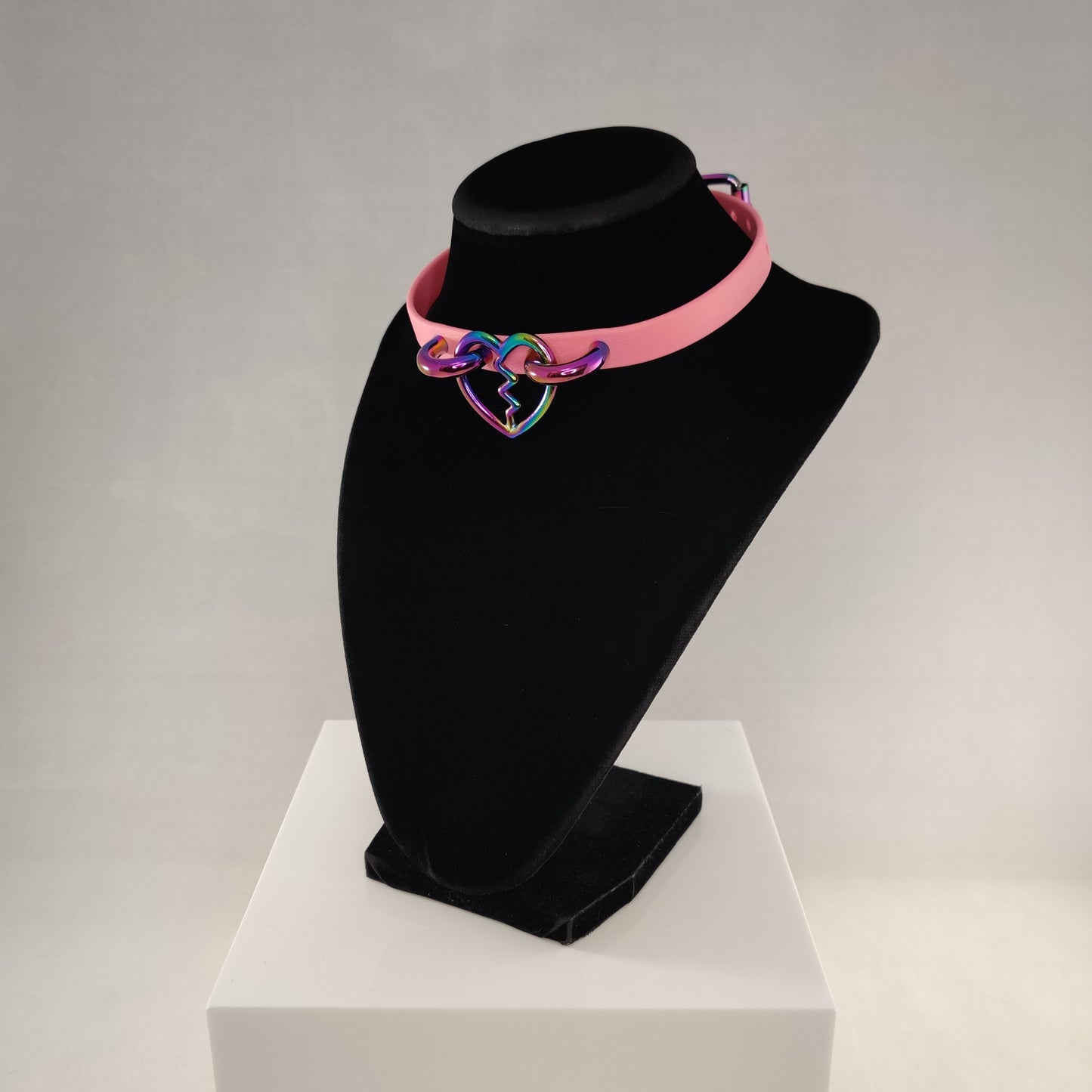 Rainbow Heart Breaker choker in pastel pink