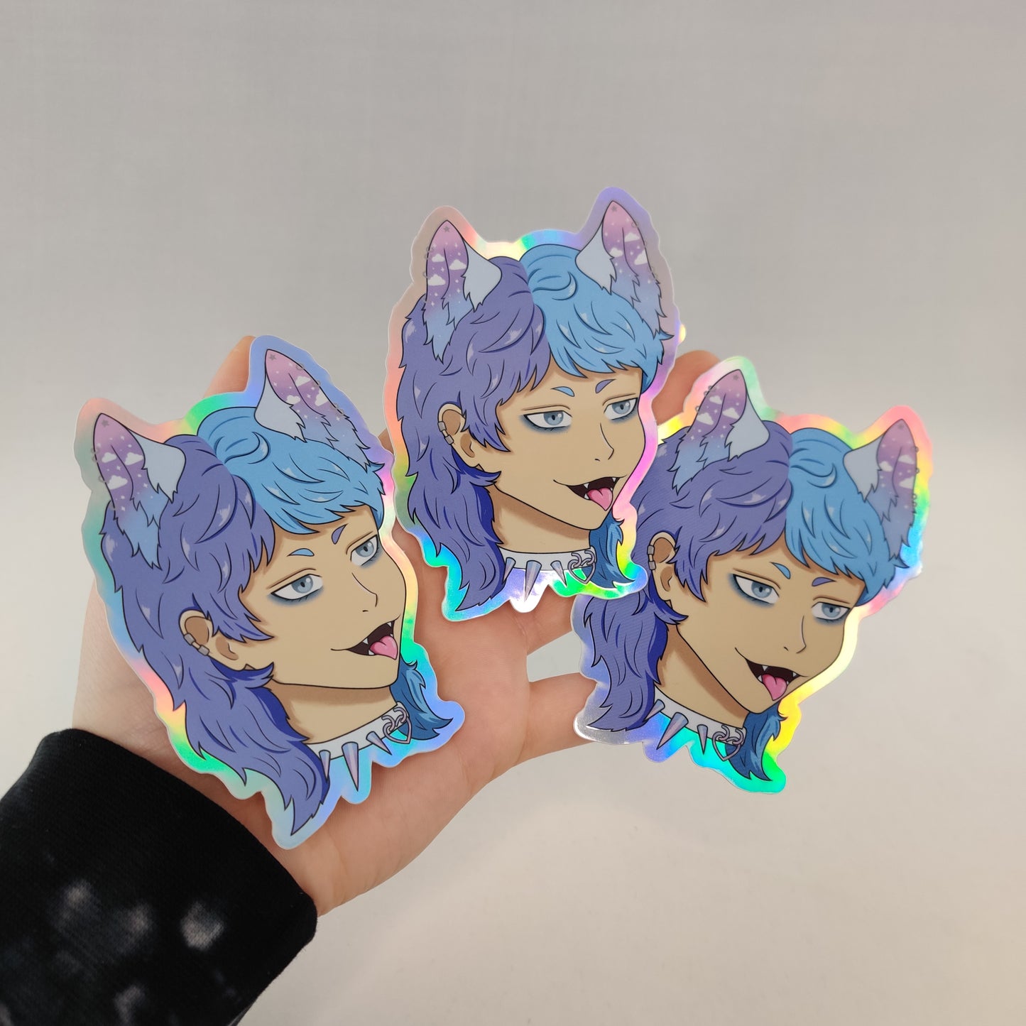 Holographic nonbinary wolf sticker