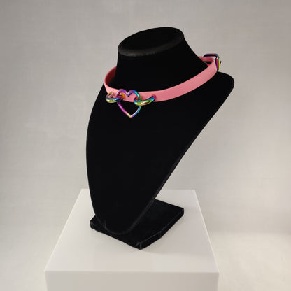 Rainbow Heart choker in pastel pink