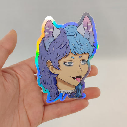 Holographic nonbinary wolf sticker