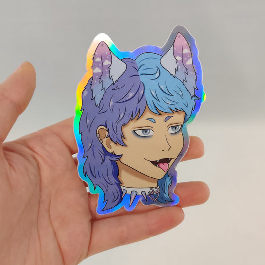 Holographic nonbinary wolf sticker